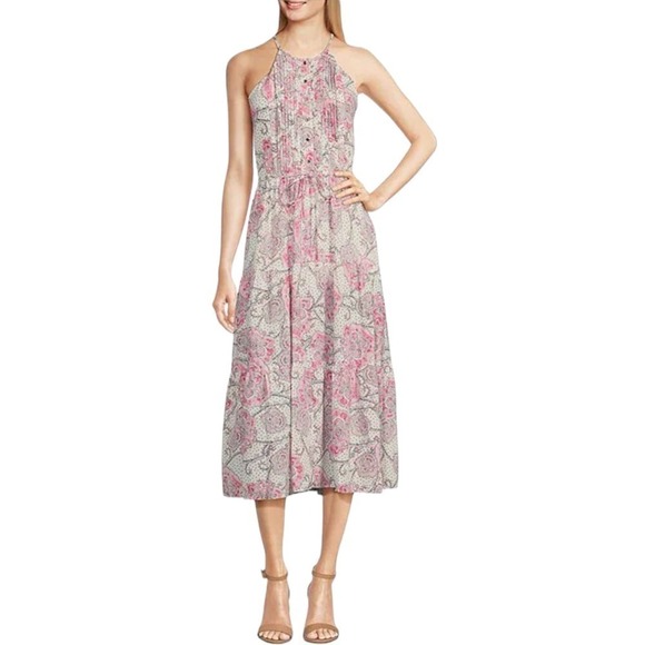 New Women’s Tommy Hilfiger Sleeveless Halter Neck Tiered Midi Dress Size 4 - Picture 1 of 10